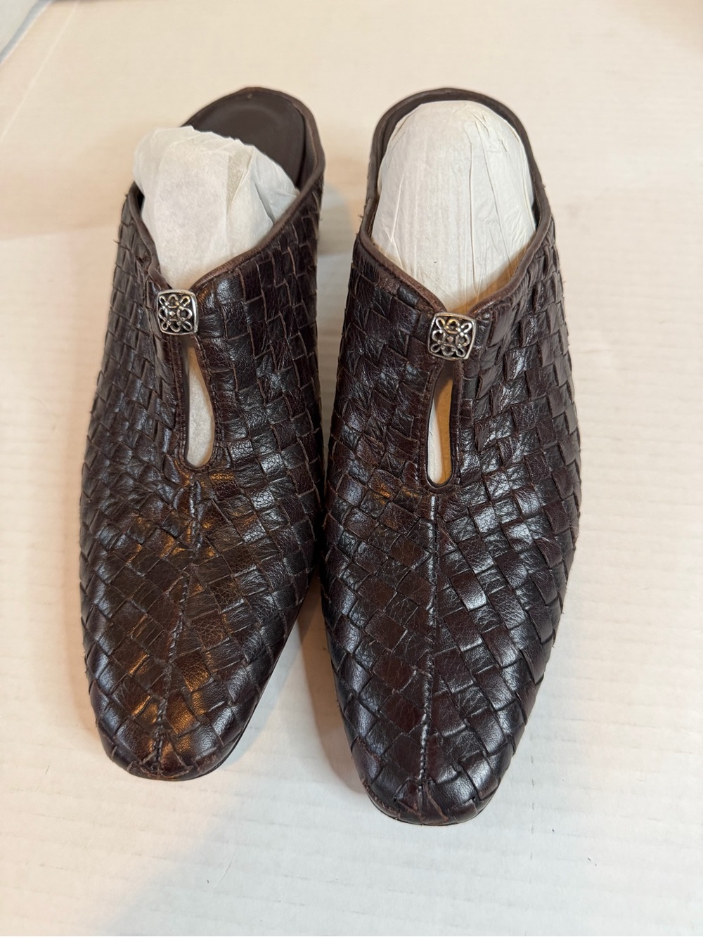 Brighton Dark Brown Tynan Woven Leather Mule Clogs 7.5M